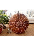 Moroccan oiled tan POUF - Ottoman with White Stitching