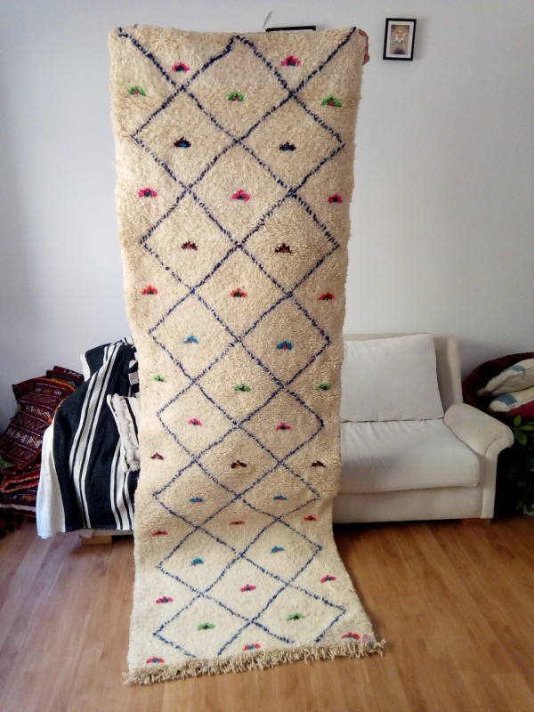 Azilal Runner Berber Rug 265x90 CM | 8.6x2.9 ft, Full wool rug ,Colored Berber Carpet