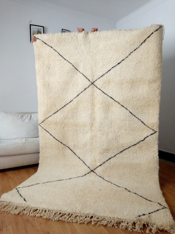 Moroccan Rug - Beni Ourain Tribal Rug - Shag Pile - Natural Wool - Big Dimaond- 270 X 158 cm
