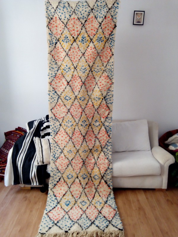 Azilal Runner Berber Rug 300x80 CM | 9.8x2.6 ft, Full wool - Colored Berber Carpet