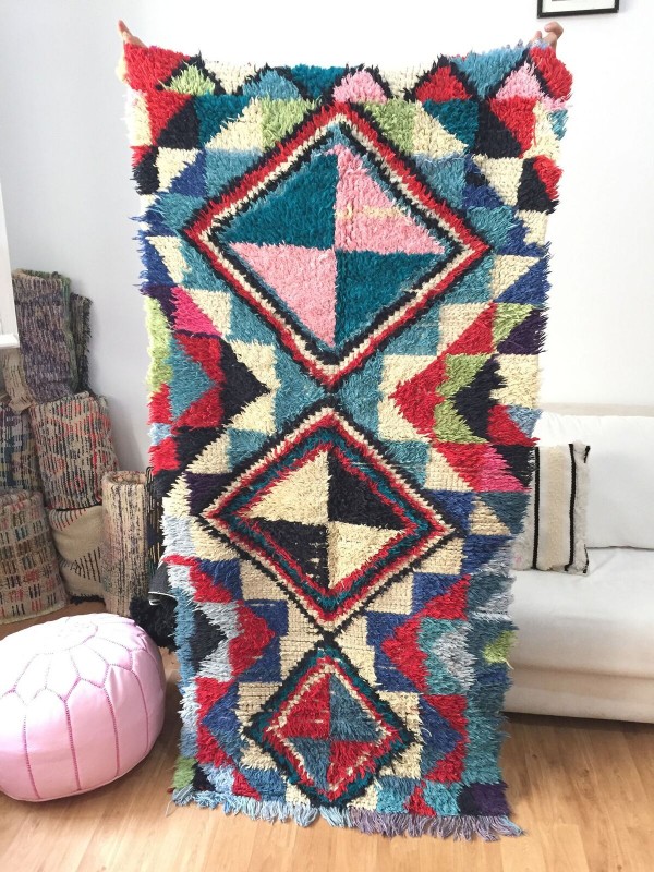 Vintage Moroccan Boucherouite (Boucheroute) Rug - Authentic rugs - Natural Wool - 195 X90 cm