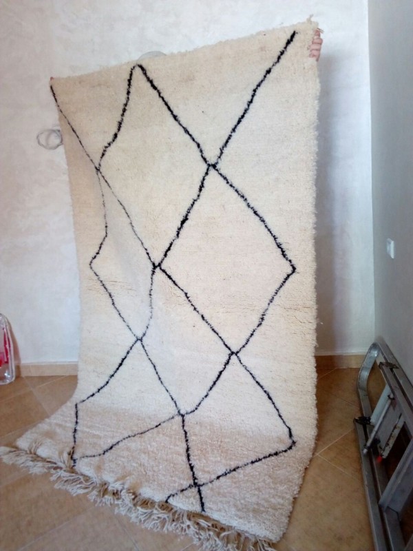 Moroccan Beni Ourain Tribal Rug - Shag Pile - Natural Wool - 237 X 142cm