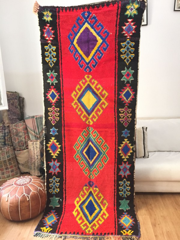 Vintage Moroccan Boucherouite (Boucheroute) Rug - Authentic rugs - Natural Wool - 250 X 100cm