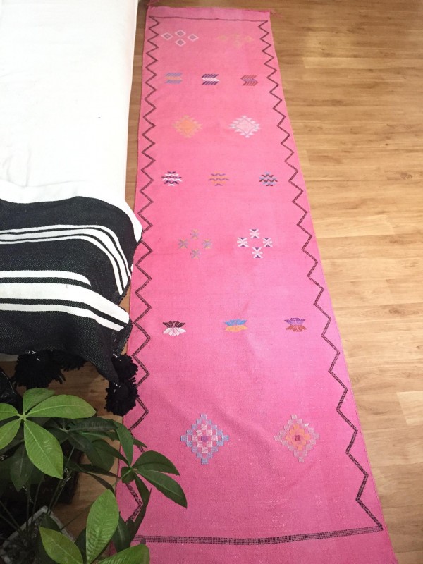 Pink sabra Runner, Moroccan sabra carpet (9.1 x 2 ft) silk Rug Moroccan Boho Moroccan Style Runner blue rug