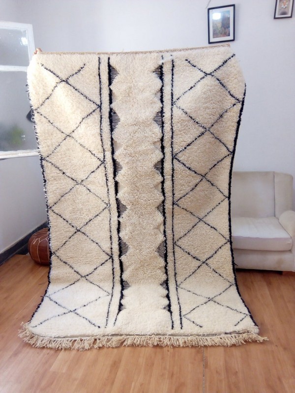 Moroccan Rug - Beni Ourain Style - Tribal Rug - Thick Art Design  - Full Wool - 247 X 160cm