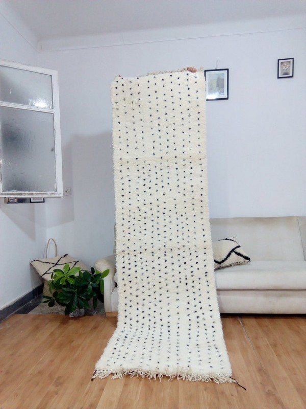 Moroccan Beni Ourain Tribal - Handmade Runner Rug - Dots design - Full Wool - 280 X 80cm