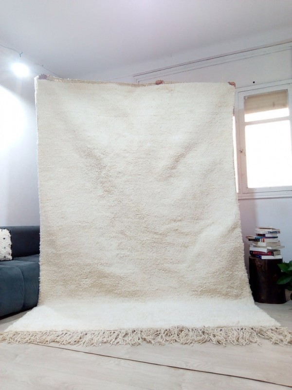 Moroccan Beni Ourain Living Room Rug - Hand Woven Carpet - Uni - Full Wool - 300 X 195cm