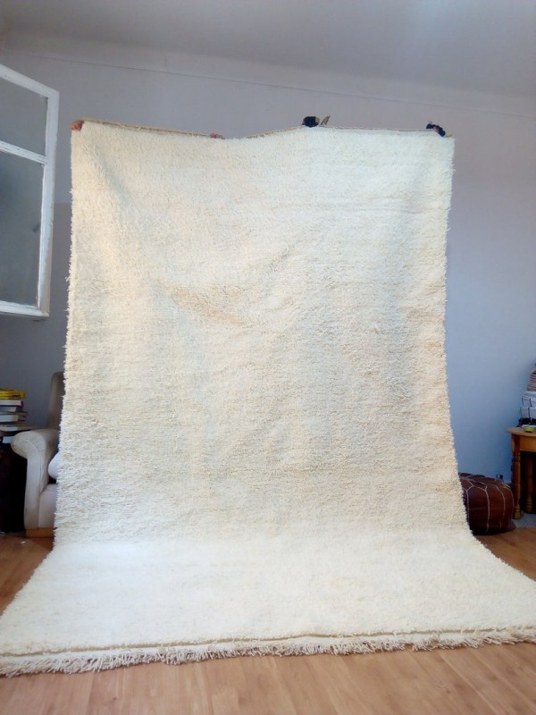 Moroccan Beni Ourain Living Room Rug - Hand Woven Carpet - Uni - Full Wool - 310 X 200cm