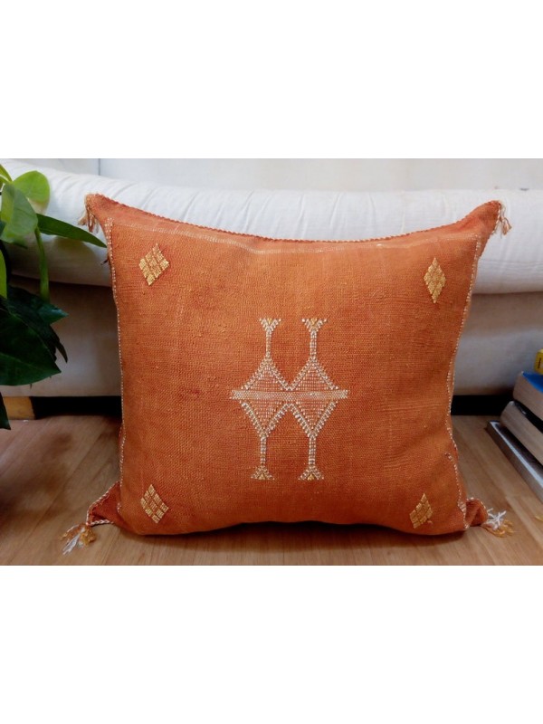 Cactus Sabra silk  Moroccan sabra CACTUS Silk pillow - Orange Cactus silk cushion unstuffed  - 54 X 47 CM