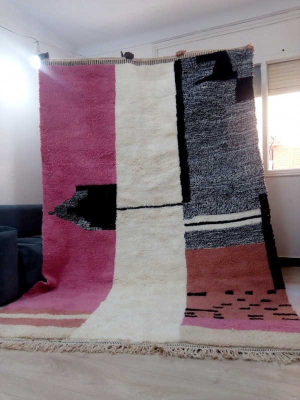Beni Ourain Style - Colored Design  - Moroccan Carpet - Full Wool - 305X 204cm