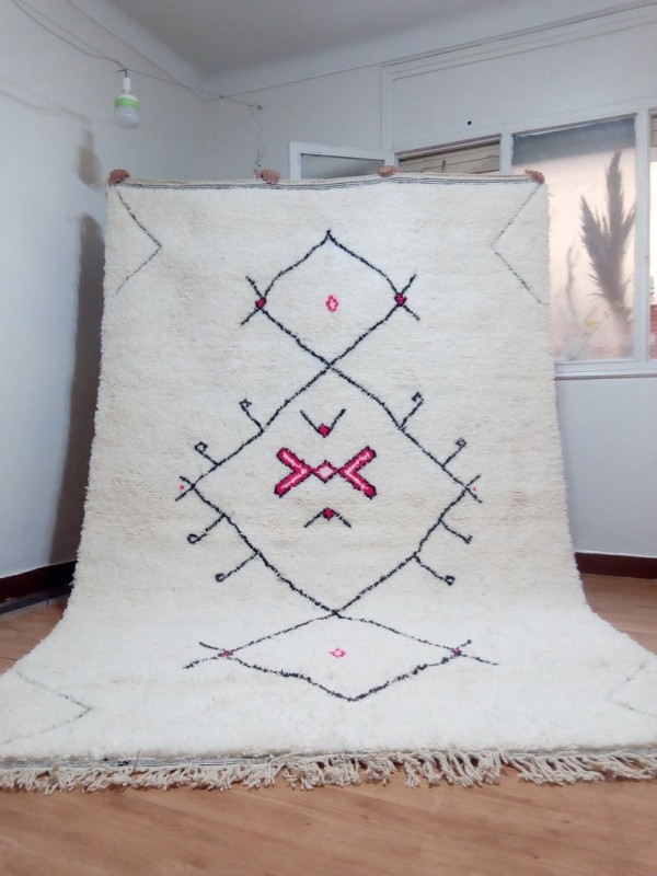 Moroccan Beni Ourain ٍStyle - Tribal Rug Berber - Pink Pattern - Hand Woven Wool - 308 X 203CM
