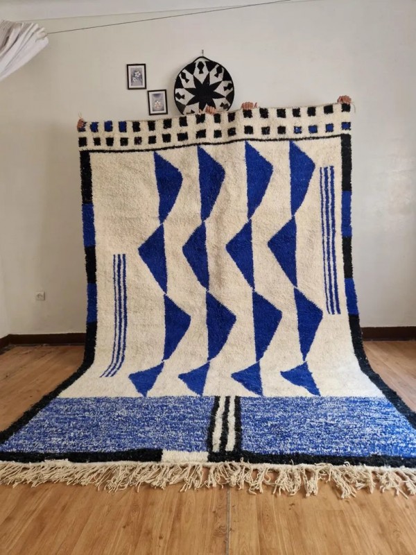 Blue Moroccan Rug  - Handmade Carpet - wool 314x209 CM