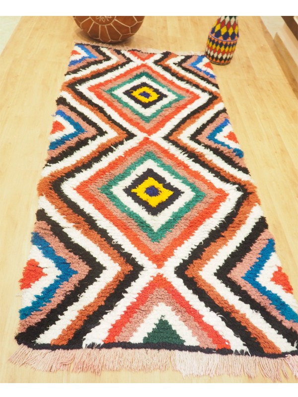 Vintage Moroccan Boucherouite (Boucheroute) Rug - Authentic rugs - Natural Wool - 210 X 97cm