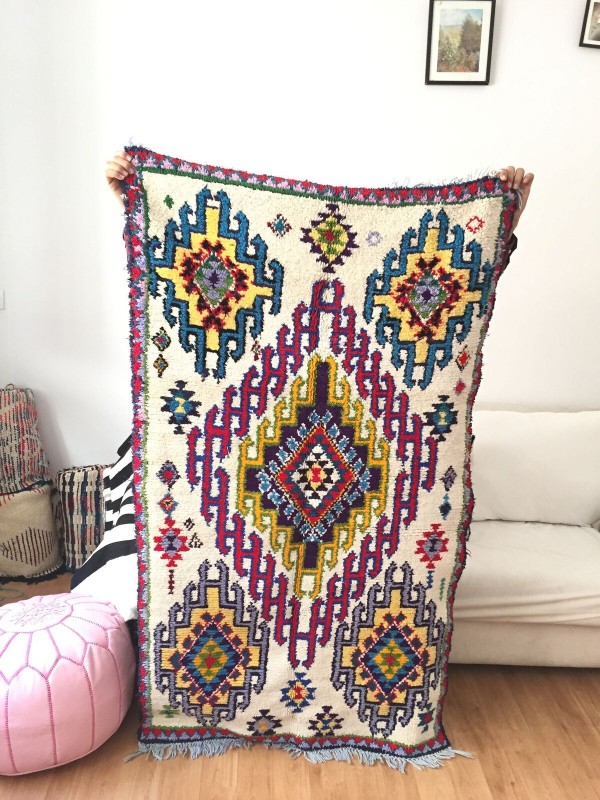 Vintage Moroccan Boucherouite (Boucheroute) Rug - Authentic rugs - Natural Wool - 170x95