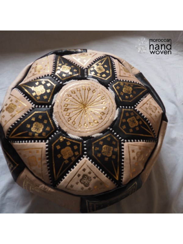 Black, Gold and Natural Leather Pouf