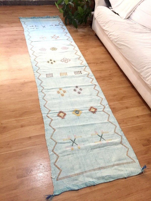 Cactus Silk Runner, Moroccan sabra carpet (8.7 x 2,1 ft) Cactus Rug Moroccan Boho Moroccan Style Runner light blue runner