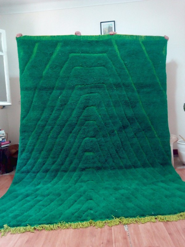 Beni Ourain Style - Hand woven Moroccan Green Wool Rug - handmade Carpet