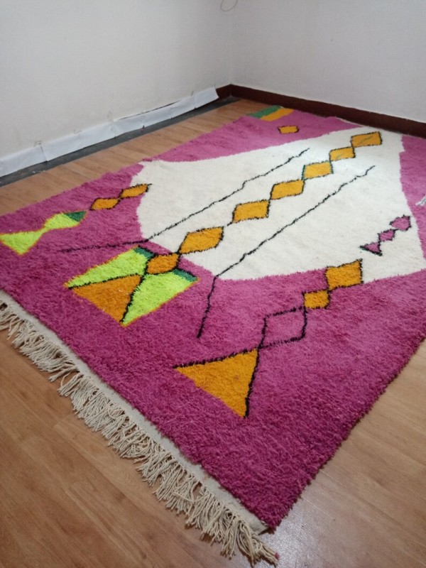 Moroccan Beni Ourain ٍStyle - Tribal Rug Berber - Pink Carpet - Hand Woven Wool