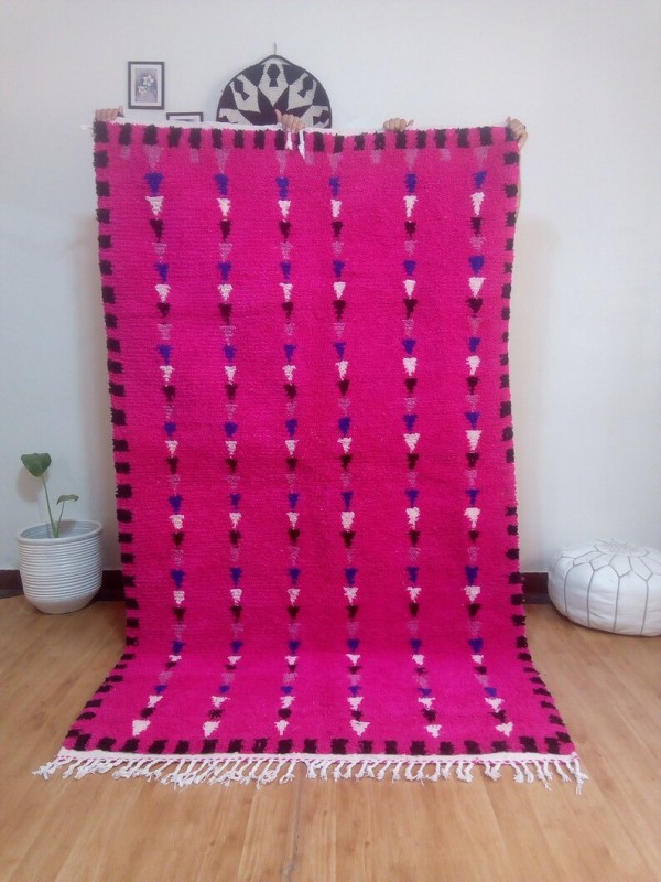Moroccan Hand Woven Pink Rug - Colored Pattern Carpet - Wool