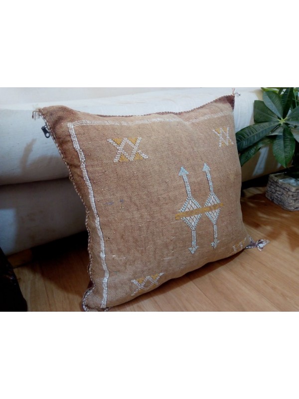 Cactus Sabra silk  Moroccan sabra CACTUS Silk pillow - Light Brown cushion unstuffed  - 50 X 48 CM