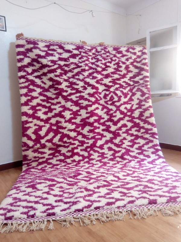  Moroccan Hand Woven Pink Rug - Colored Pattern Carpet  - Wool - 307 X 210cm