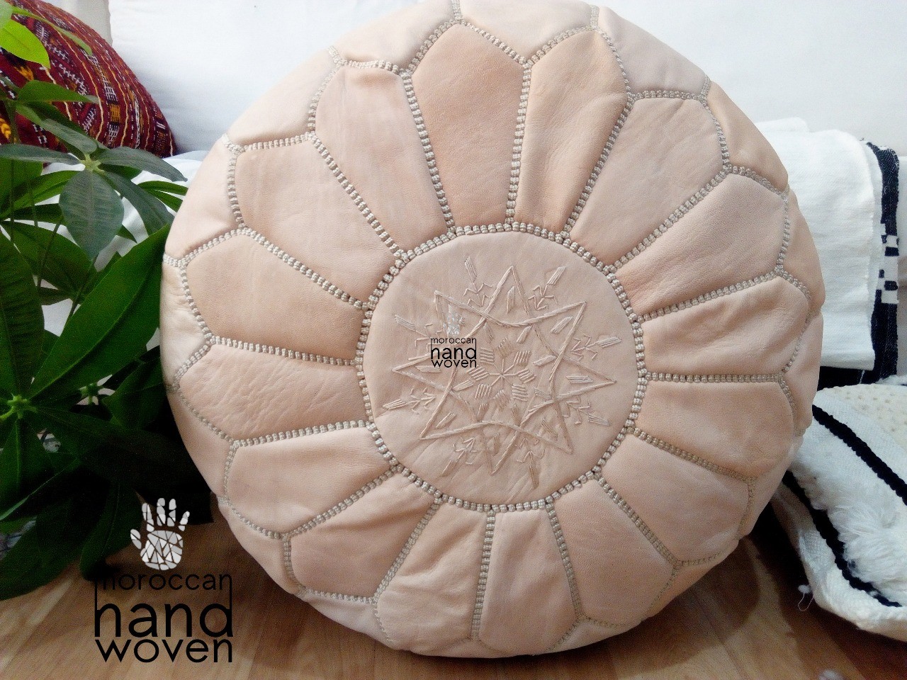 Natural best sale leather pouf