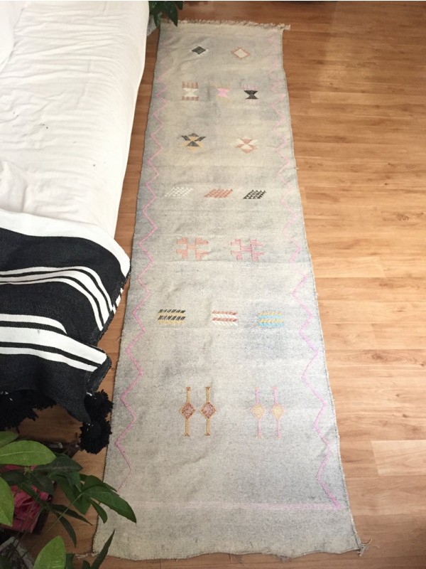 Gray sabra Runner, Moroccan sabra carpet (9.1 x 2 ft) silk Rug Moroccan Boho Moroccan Style Runner rug
