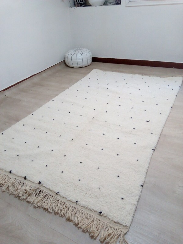 Beni Ourain Style - Hand Woven Wool Rug - Black Dots Carpet - Rug