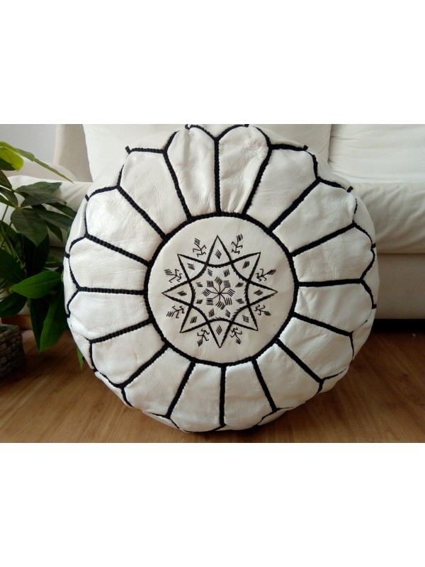 Moroccan Marrakch handmade White leather pouf( (ottoman) unstuffed