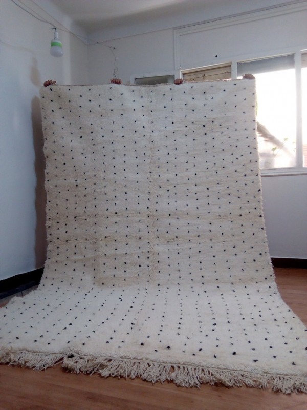 Beni Ourain Style - Hand Woven Wool Rug - Black Dots Carpet - Tribal Rug  - 300X200cm