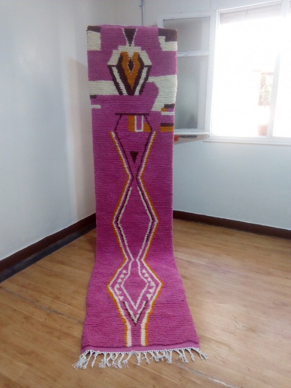 Pink Wool Runner carpet - Berber Style Hand Woven Carpet from morocco - 315 X 73cm
