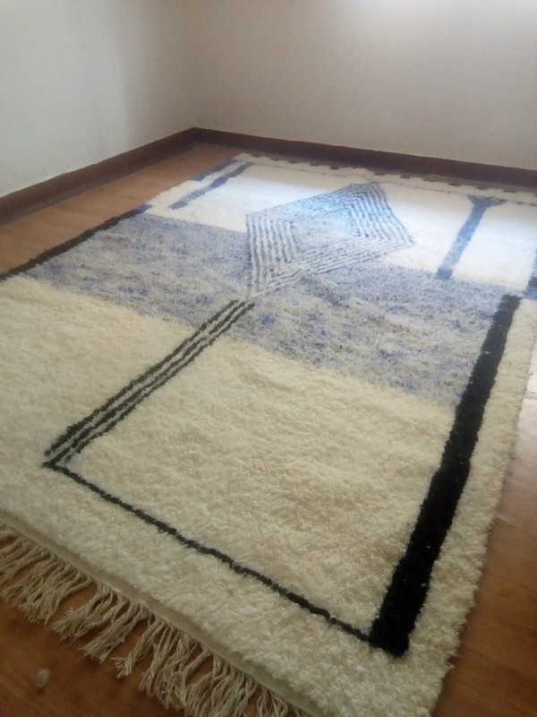  Moroccan Hand Woven Rug - Blue Levels Design Carpet  - Wool - 302 X 212cm