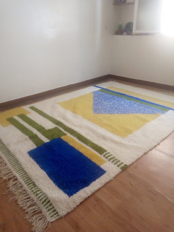 Berber Design - blue & yellow touch pattern rug - handmade Moroccan Carpet - 300x210 CM
